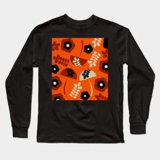 Mushrooms and flowers- brown canvas Long Sleeve T-Shirt